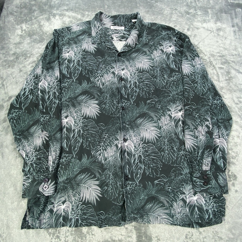 Tommy Bahama 100% Silk Button‎ Up Hawaiian Shirt Long Sleeve Mens 2XL Tropical